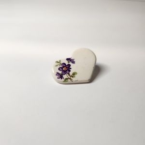Vintage Floral Ceramic Heart Pin